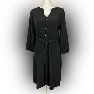 Covington Dress Women’s M Black Chiffon Long Sleeve Belted Shirt Career Office